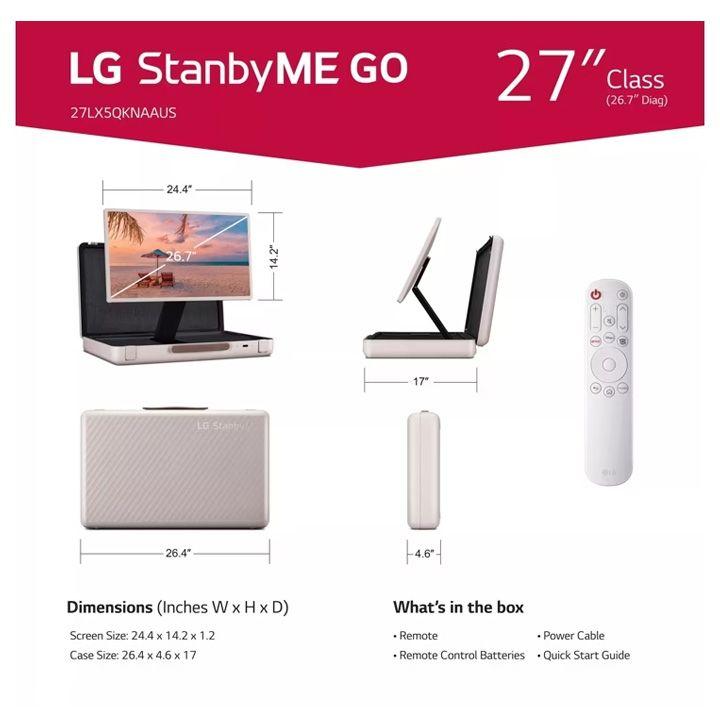 LG 2023 StanbyME GO 27" Rollable Smart Touch Screen with 3hr Battery (27LX5QKNA)