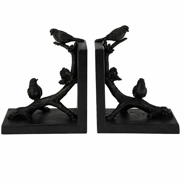 Luxury Signature Book End Set of 2 with Birds on Branches, Decorative Bookends, Sturdy Book Holder for Shelves, Home Office