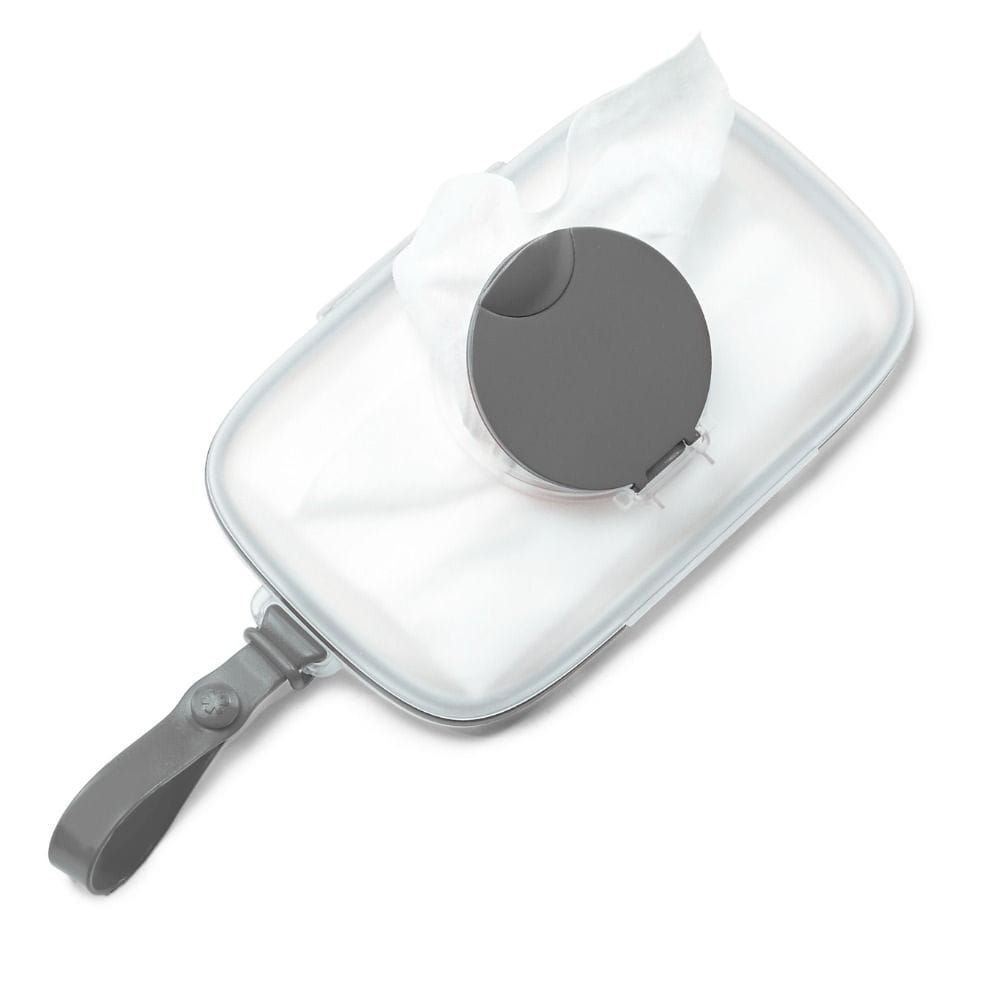 Skip Hop Grab And Go Wipes Case, Moisture-Locking Silicone Seal, Transparent Body For Easy Refills, Baby-Safe Material Construction - Gray