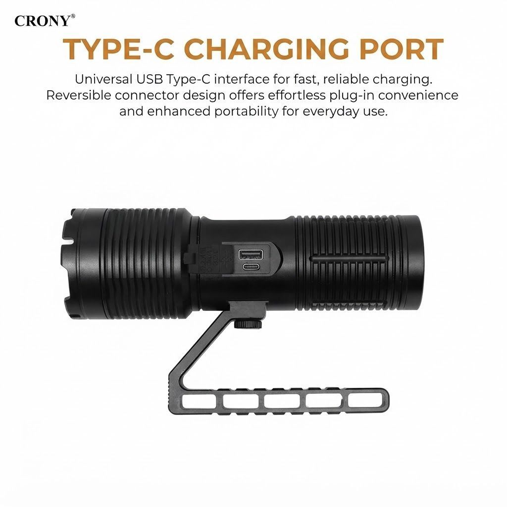 CRONY S2303 Rechargeable LED Tactical Flashlight, 3200 Lumens, 11 Modes, Zoomable Beam, LCD Display, IPX7 Waterproof