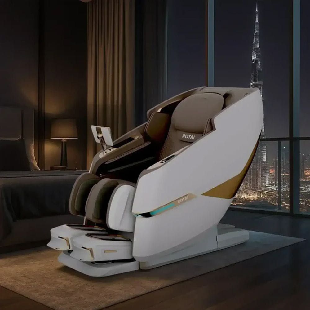 Rotai Massage Chair with 3D Dual Movement, AI Smart Massage, 22 Auto Programs, Hot Compress, Foot Roller & Air Cooling- White | A68MAX