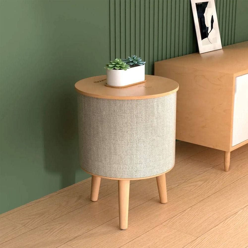 Nourest 3-in-1 Wireless Charging Side Table with Bluetooth Speaker - 50W, 8" Tweeter, 360° Surround Sound, Bluetooth 5.0 TWS, Qi Wireless Charging | Oak