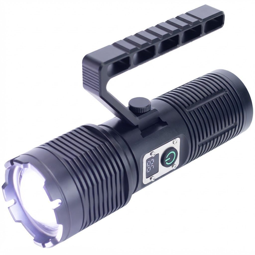 CRONY S2303 Rechargeable LED Tactical Flashlight, 3200 Lumens, 11 Modes, Zoomable Beam, LCD Display, IPX7 Waterproof