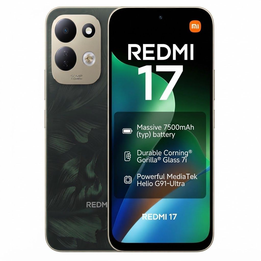 Xiaomi Redmi 17 Smartphone, 6GB RAM, 256GB Storage, Oak Green, 7500mAh Battery, 6.9" Gorilla Glass Display | Oak Green