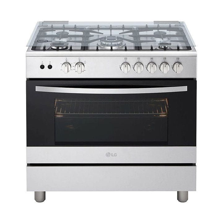 LG 5 Gas Cooker with Rotisserie Grill 90x60cm, Removable Door Glass, Full Safety System, Stainless Steel Finish - FA415RMA | Open Piece - B Grade