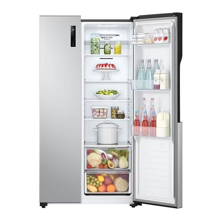 LG Side by Side Refrigerator, Total No Frost, Multi Air Flow, Touch LED Display, Smart Inverter Compressor, Tempered Glass - Silver - GRFB587PQAM