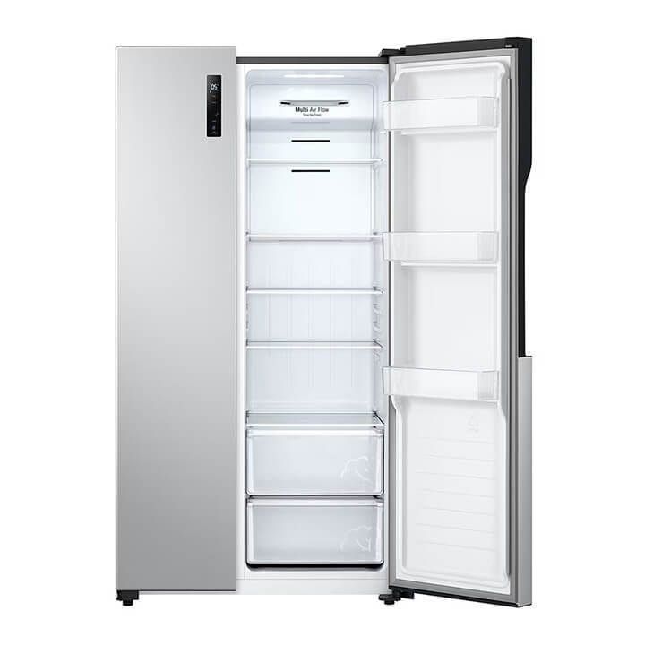 LG Side by Side Refrigerator, Total No Frost, Multi Air Flow, Touch LED Display, Smart Inverter Compressor, Tempered Glass - Silver - GRFB587PQAM