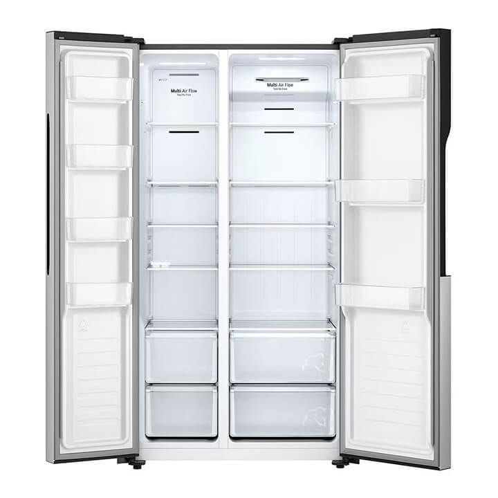 LG Side by Side Refrigerator, Total No Frost, Multi Air Flow, Touch LED Display, Smart Inverter Compressor, Tempered Glass - Silver - GRFB587PQAM