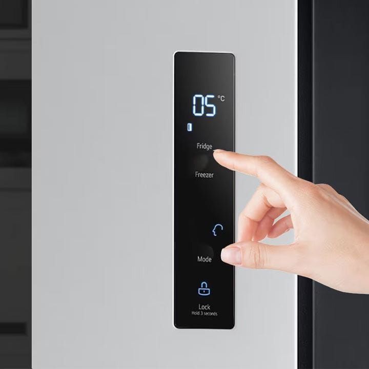 LG Side by Side Refrigerator, Total No Frost, Multi Air Flow, Touch LED Display, Smart Inverter Compressor, Tempered Glass - Silver - GRFB587PQAM