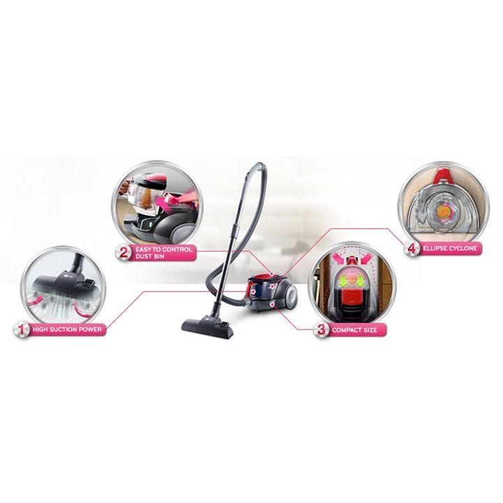 LG 1800W Vacuum Cleaner, Bagless Convenience, Versatile Cleaning, Durability and Longevity, Compact and Space-Saving - Sparkle Red - VC5418NNTR