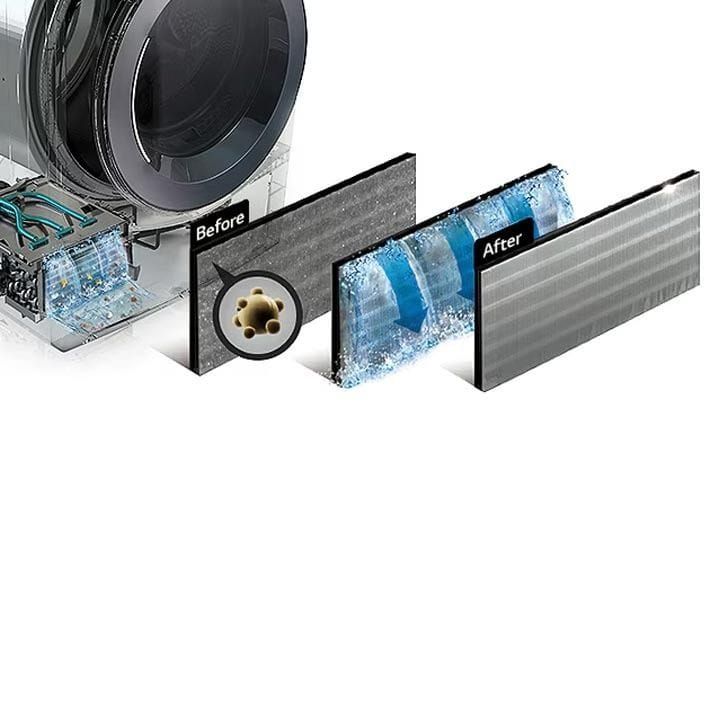 LG Dual Inverter Heat Pump Clothes Dryer 9Kg, Eco Hybrid™, Auto Cleaning Condenser, Shoe Rack, Low Ampere Cycle - Platinum Silver - RH90V5PVTN