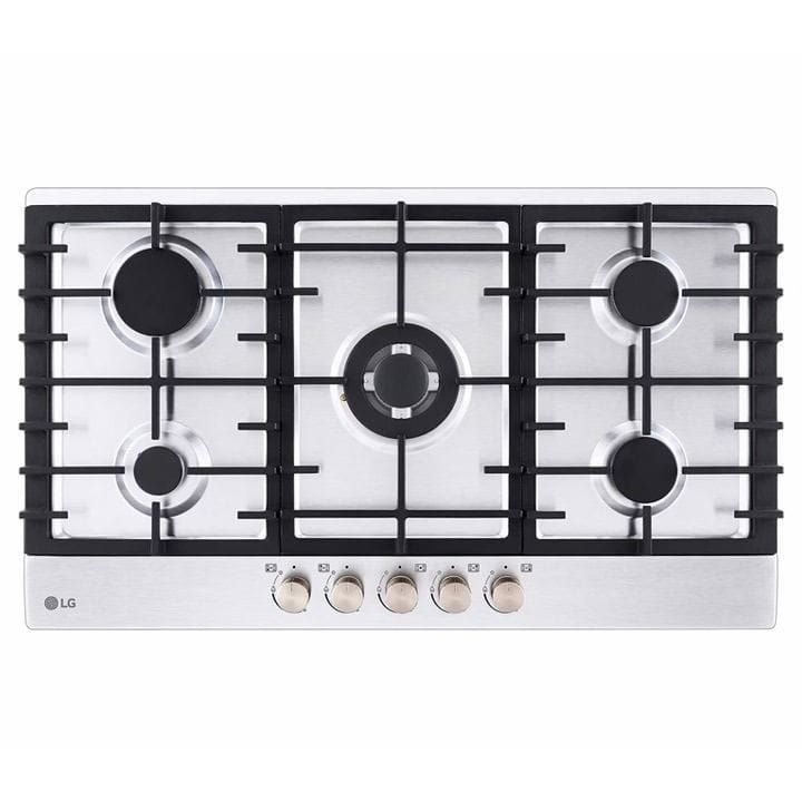 LG 5-Burner Gas Hob 90cm, Heavy Duty Grates, 4.0kW Power, Knob Control With Stainless Steel Finish - Silver - CG5Z3626S