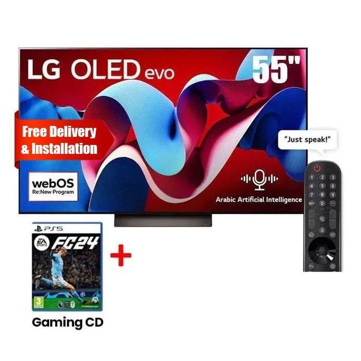 LG OLED evo C4 4K Smart TV 55 Inch, α9 AI Processor 4K Gen7, HDR10, AI Magic Remote, Dolby Vision, webOS 24 - Black