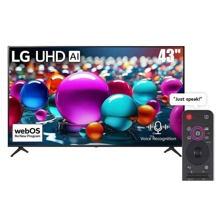 LG 43 Inch UHD AI UA85 4K Smart TV, AI Magic Remote, HDR10, webOS 25, Breathtaking Colour, ThinQ - Black - 43UA85006LA