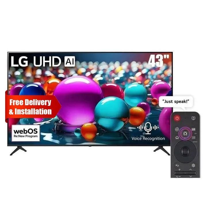 LG 43 Inch UHD AI UA85 4K Smart TV, AI Magic Remote, HDR10, webOS 25, Breathtaking Colour, ThinQ - Black - 43UA85006LA