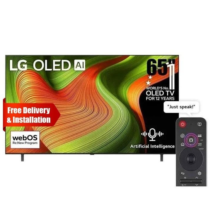 LG 65 Inch OLED AI 4K Smart TV, α8 AI Processor Gen2, 120Hz Native Refresh Rate, Dolby Vision and Atmos, AI Magic Remote, webOS 25 - Black - OLED65B56LA