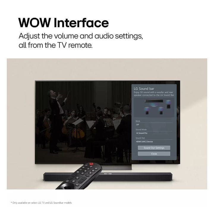 LG 2.1 Channel Soundbar 300W, WOW Interface, AI Sound Pro, Dolby Digital - Black - S40T