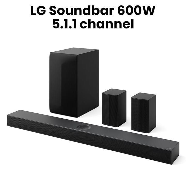 LG Soundbar For TV, Dolby Atmos 5.1.1 Channel, 120Hz Gaming, Center Up-Firing Speaker, AI Sound Pro, HDR10 - Black - S75TR