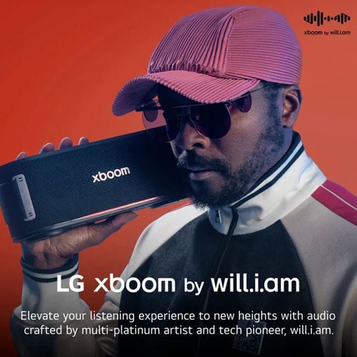 LG XBOOM Bounce Bluetooth Speaker, Signature Sound By Will.I.Am, Dual Passive Radiators, IP67 Dust And Water Resistant, 30Hours Playback - Black | Open Piece - C Grade