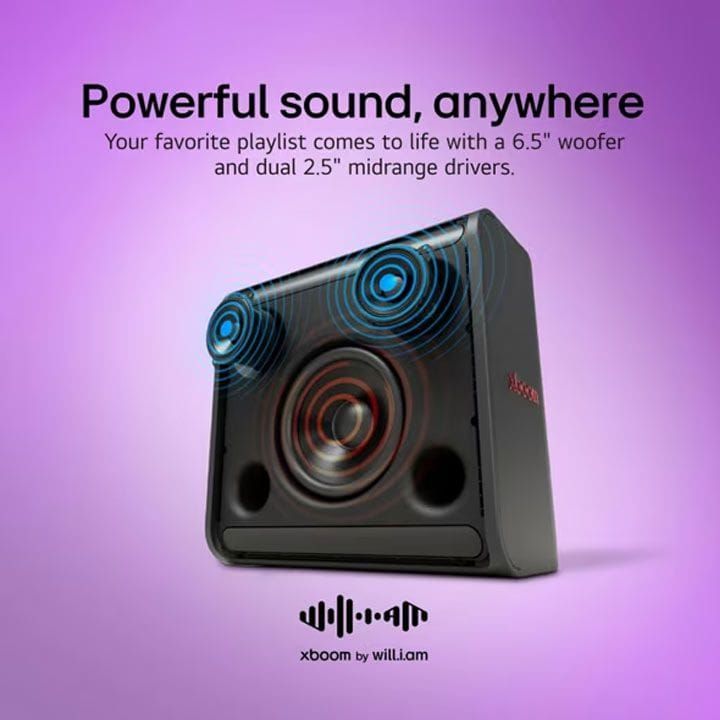 LG XBOOM Bluetooth Speaker Signature Sound By Will.I.Am, Dual-bar AI Lighting, 24 Hours Playback - Black - STAGE301