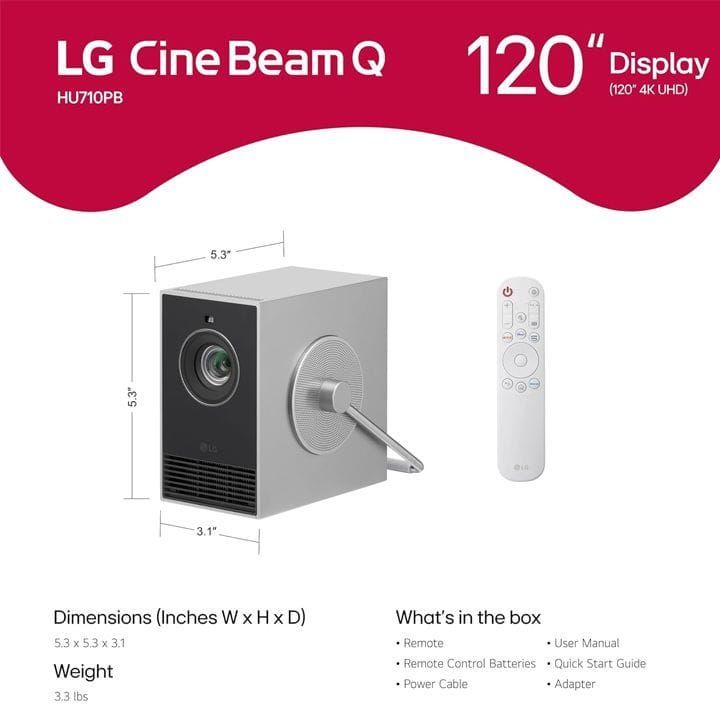 LG 2024 CineBeam Q Portable 4K UHD Projector | HU710PB
