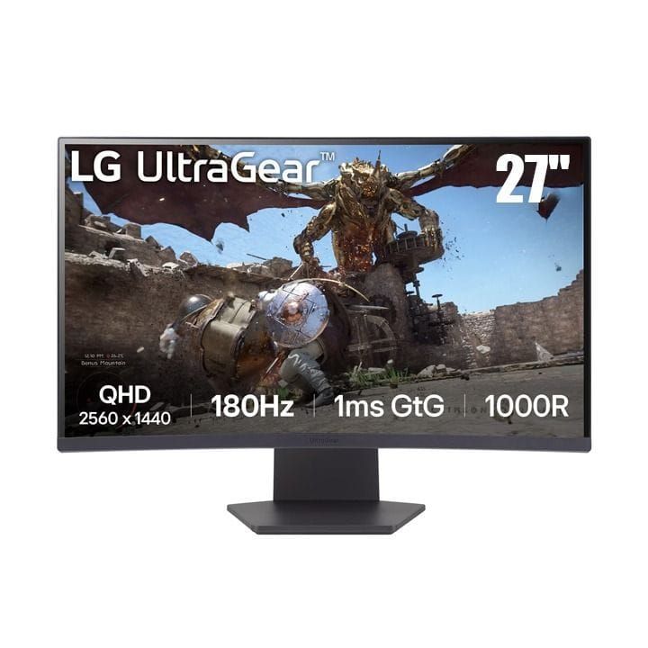 LG 27 UltraGear 1000R curved gaming monitor, QHD, 1ms (GtG, 180Hz, 2024) | 27GS60QC-B (Display Unit)