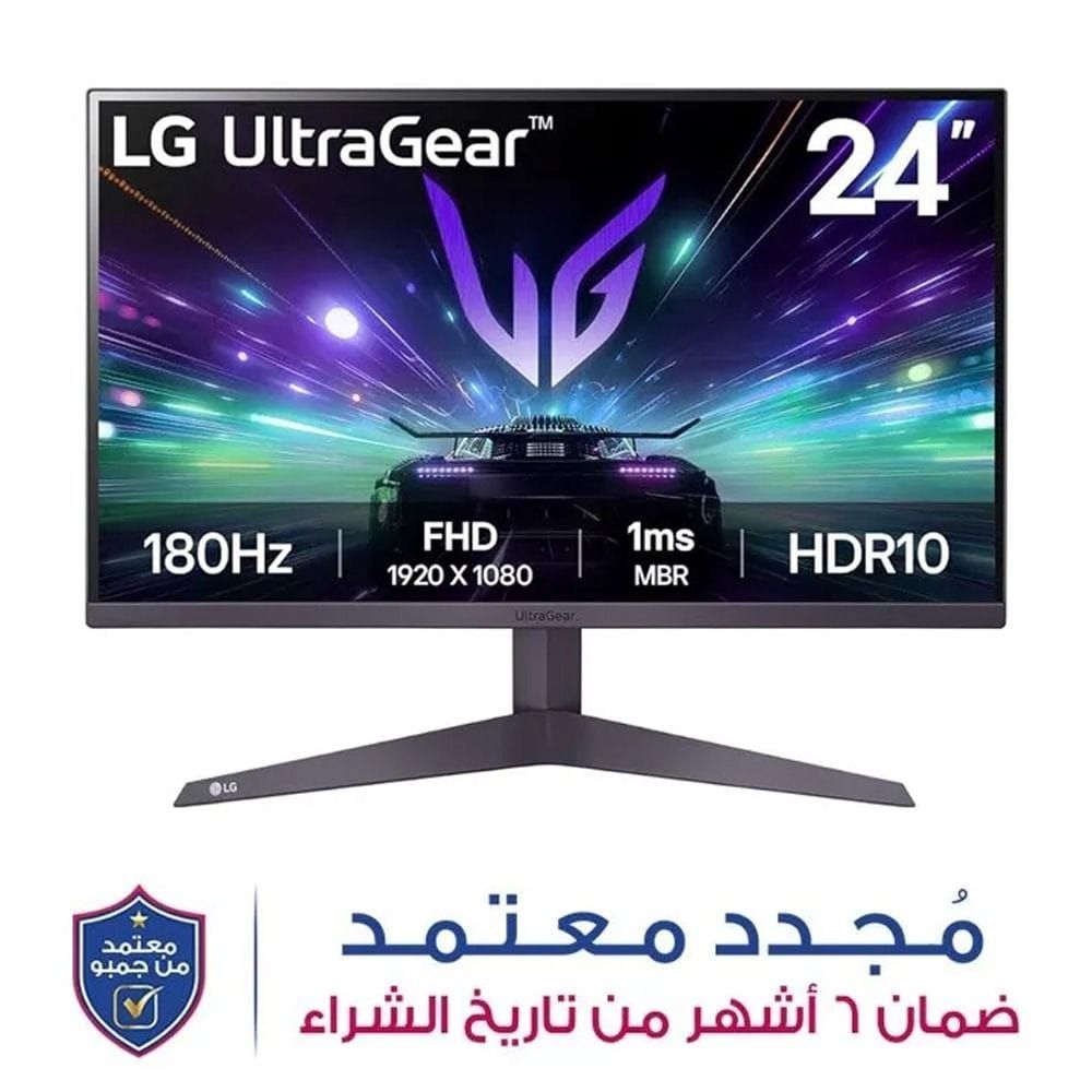 شاشة ألعاب إل جي ألترا جير 24 بوصة، FHD، 180 هرتز، تدعم AMD FreeSync، HDMI وDisplayPort، بتصميم شبه بلا حواف من 3 جوانب – أسود – 24GS50F-B | قطعة مفتوحة – درجة B