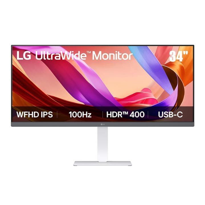 LG UltraWide WFHD IPS Monitor 34 Inch, Immersive Sound System, Clear Motion With 1ms MBR, HDR 400, IPS Display, 3-Side Virtually Borderless - White - 34U530A