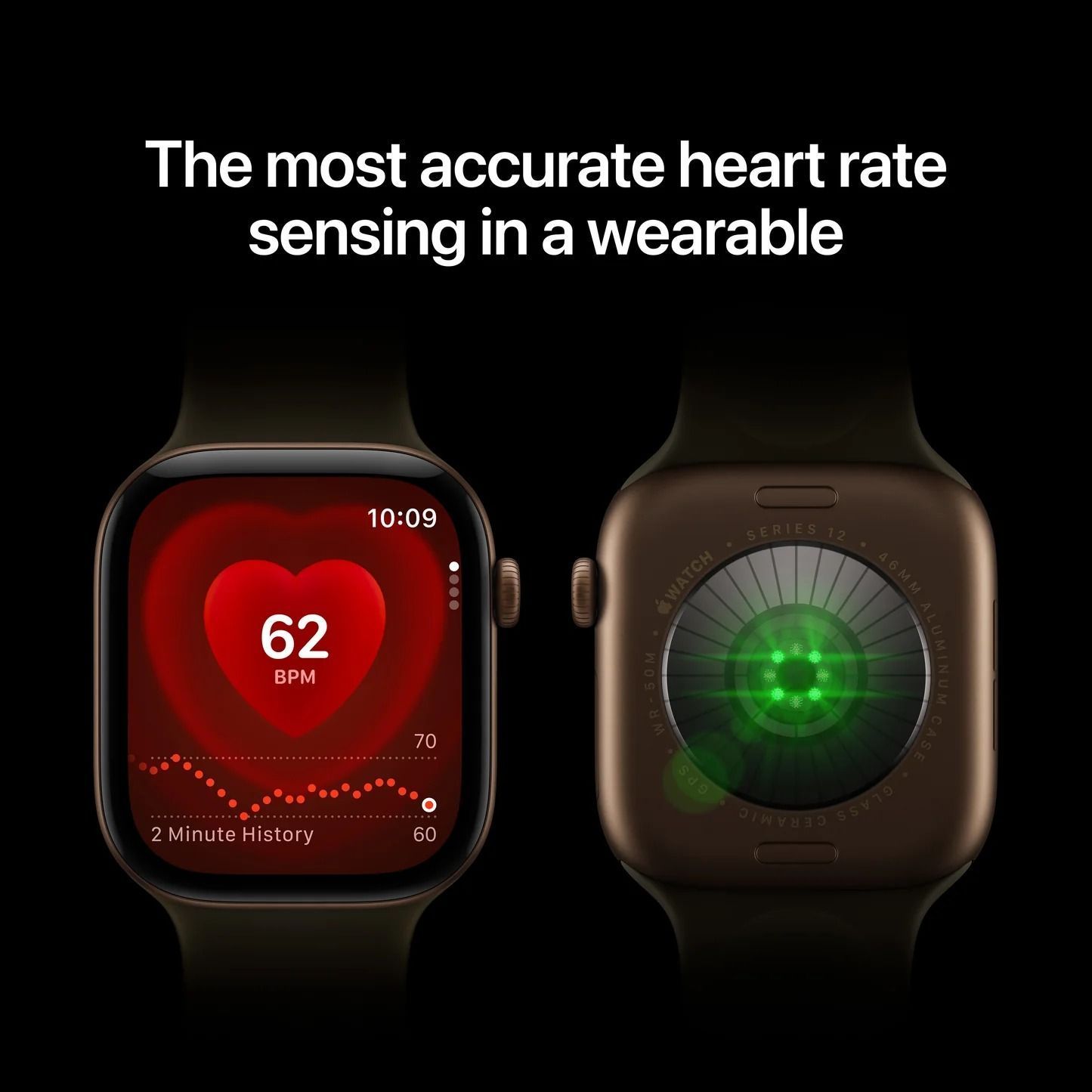 Apple Watch Series 12 GPS 46mm - Dark Bronze Aluminium Case with Olive Sport Band, M/L, Health & Fitness Tracking, Heart Rate & HRV Monitoring | MJEU4AF/A