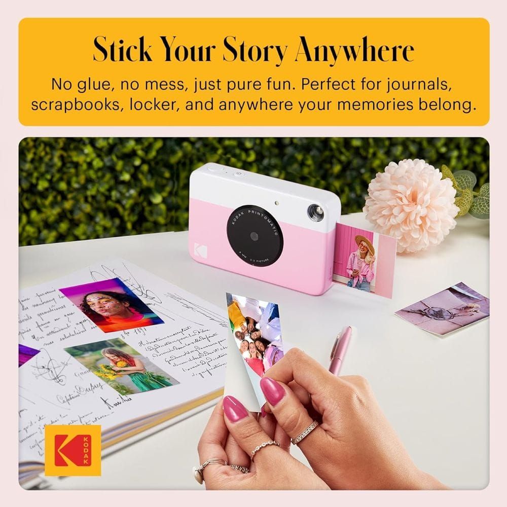 Kodak Printomatic Instant Print Camera, 5MP Sensor, Instant 2x3-Inch ZINK Photo Printing, Auto Flash, Optical Viewfinder & MicroSD Support | Pink - 840102197761