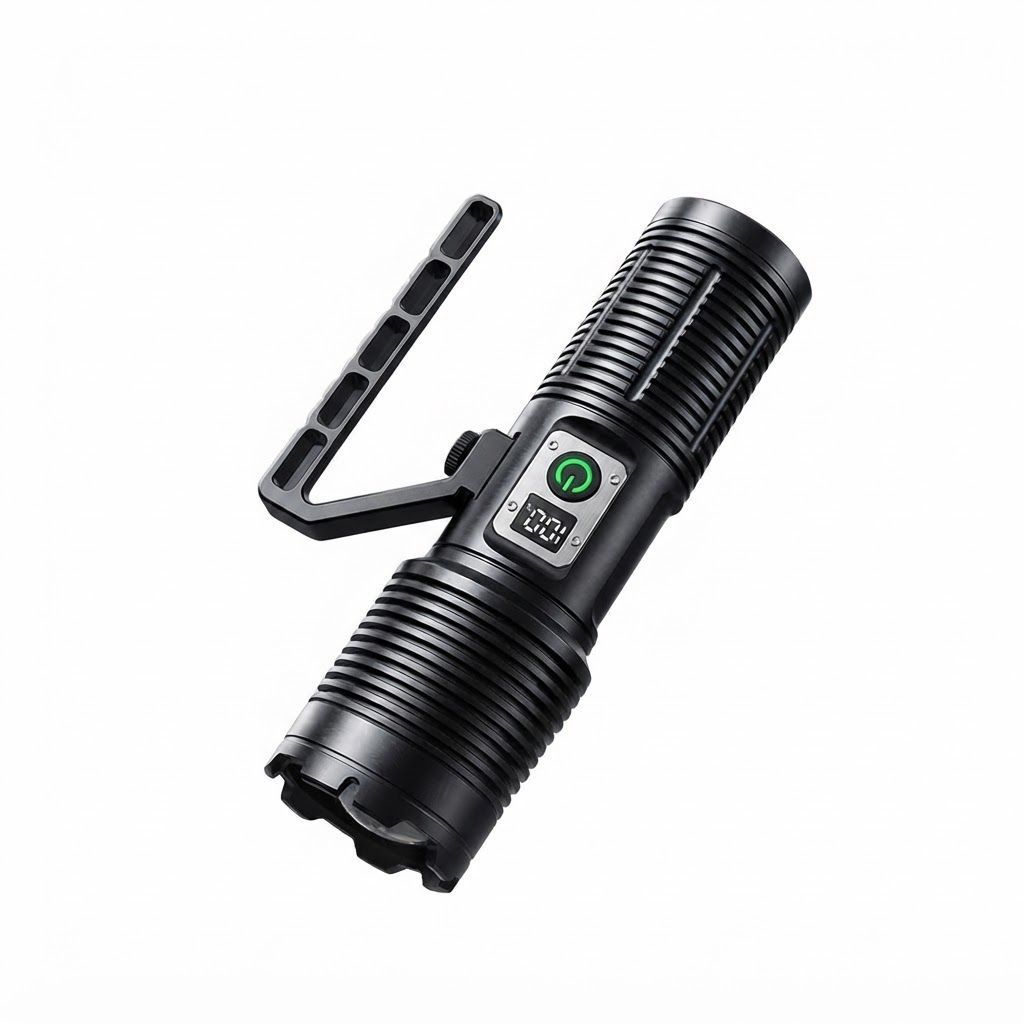 CRONY S2303 Rechargeable LED Tactical Flashlight, 3200 Lumens, 11 Modes, Zoomable Beam, LCD Display, IPX7 Waterproof