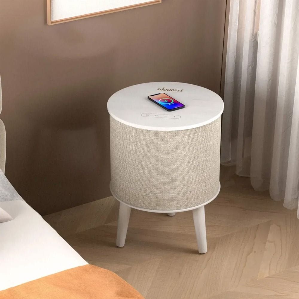 Nourest 4-in-1 Side Table with Inbuilt 70W Bluetooth Speaker - Touch Control, Wireless Charging, TWS Bluetooth Pairing | Beige