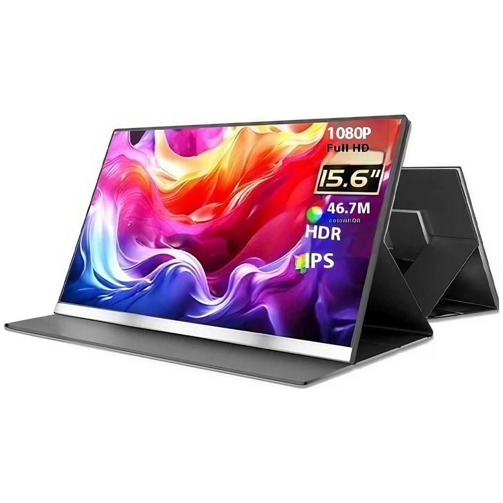 V2COM P4 Portable Monitor, 16" FHD IPS Display, 60Hz Refresh Rate, 1ms Response Time, HDR, Eye-Care Screen | Black
