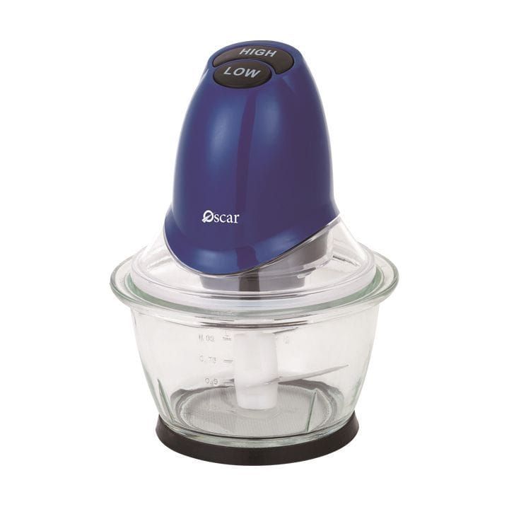 Oscar Glass Bowl Chopper 1L, Powerful Motor, Stainless Steel Blades, Multi-Purpose Use, One-Touch Operation, Durable Glass Bowl - Multicolor - OCH350GB