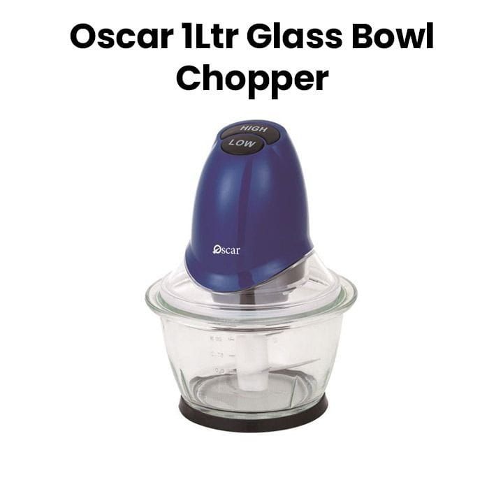 Oscar Glass Bowl Chopper 1L, Powerful Motor, Stainless Steel Blades, Multi-Purpose Use, One-Touch Operation, Durable Glass Bowl - Multicolor - OCH350GB