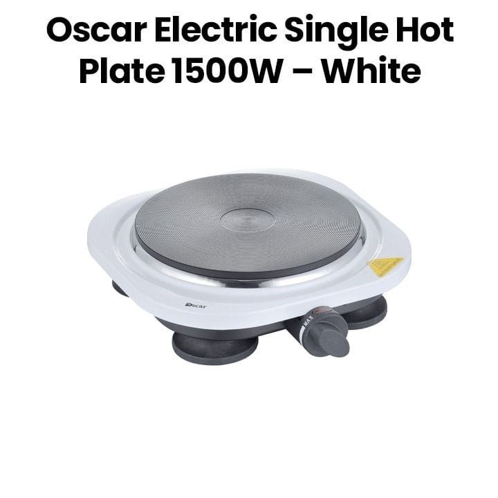 Oscar Electric Single Hot Plate 1500W, Cast Iron Plate, Adjustable Thermostat, Overheat Protection, Portable Design - White - OHP-10W1