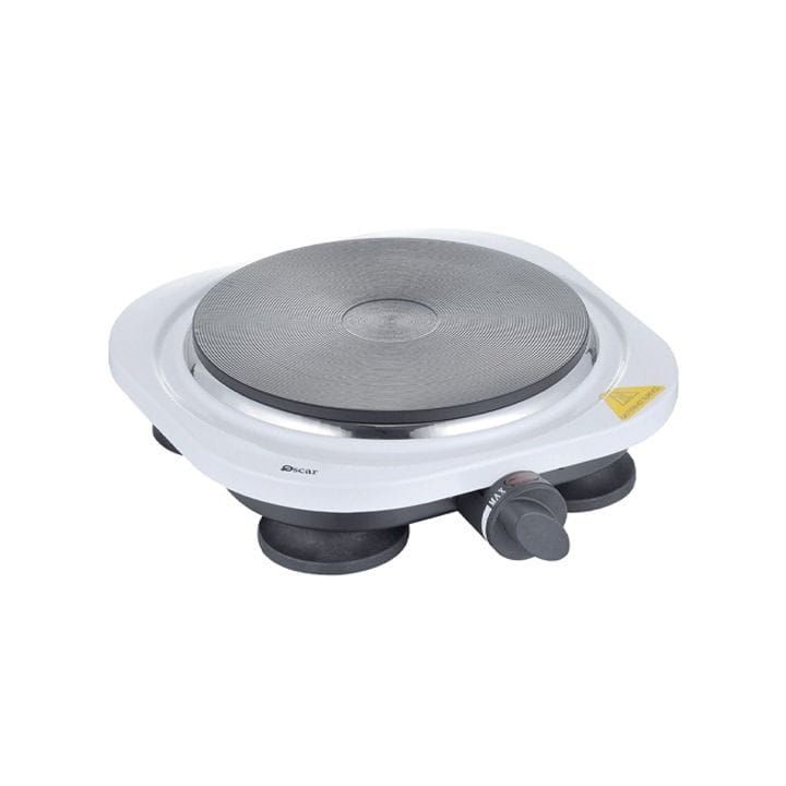 Oscar Electric Single Hot Plate 1500W, Cast Iron Plate, Adjustable Thermostat, Overheat Protection, Portable Design - White - OHP-10W1