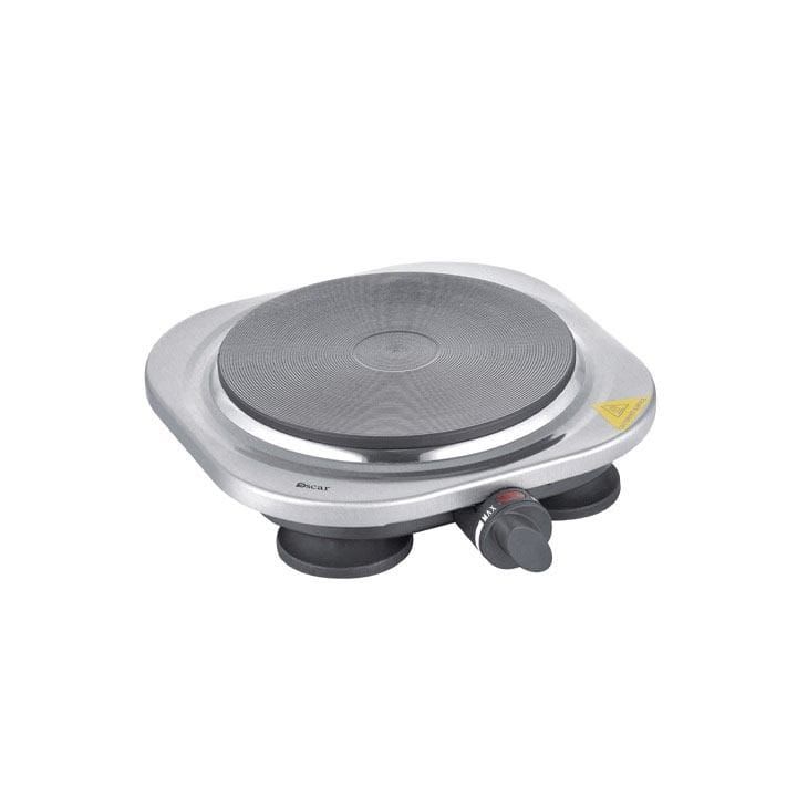 Oscar Electric Stainless Steel Single Hot Plate 1500W, Cast Iron Plate, Adjustable Thermostat, Overheat Protection, Portable Design - Silver - OHP-10S1