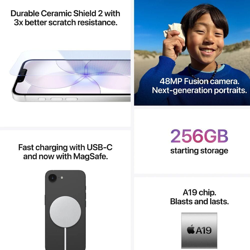 Apple iPhone 17e Smartphone 256GB with A19 Chip, Advanced Dual-Camera System, Apple Intelligence & All-Day Battery Life | White - MHRP4AH/A