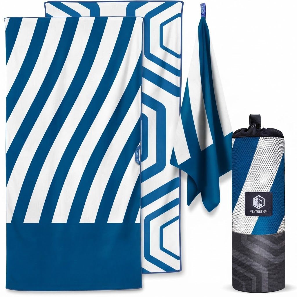 VENTURE 4TH Microfiber Beach Towel, Large 35 x 78 Inch, Quick-Dry, Sand-Free, Lightweight Travel Towel for Beach and Camping | Dark Blue