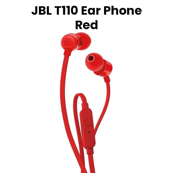 JBL T110 Earphone Lightweight Design With Powerful Pure Bass Sound, Comfortable Fit, And Durable Cable For Everyday Music And Calls - Red - T110