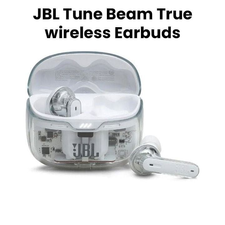 JBL Tune Beam True Wireless Noise Cancelling Earbuds, Pure Bass Sound, Bluetooth 5.3, Smart Ambient, 4-Mics Technology - White Ghost - TUNE