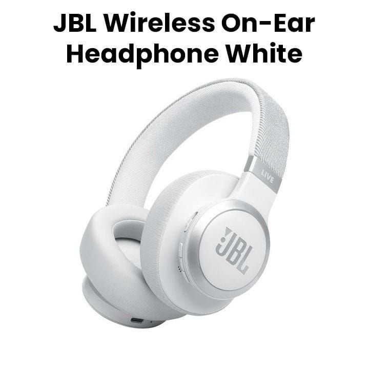 JBL Live 770NC Wireless On-Ear With True Adaptive Noise Cancelling Headphones, Experience The Renowned Sound - White - LIVE770NC