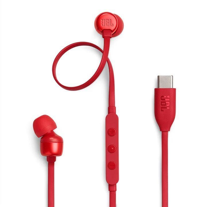 JBL Tune 310C USB-C Wired Hi-Res In-Ear Headphones with Hi-Res Audio and USB-C Connectivity, 3-Button EQ Preset Remote with Microphone - Red - TUNE310C