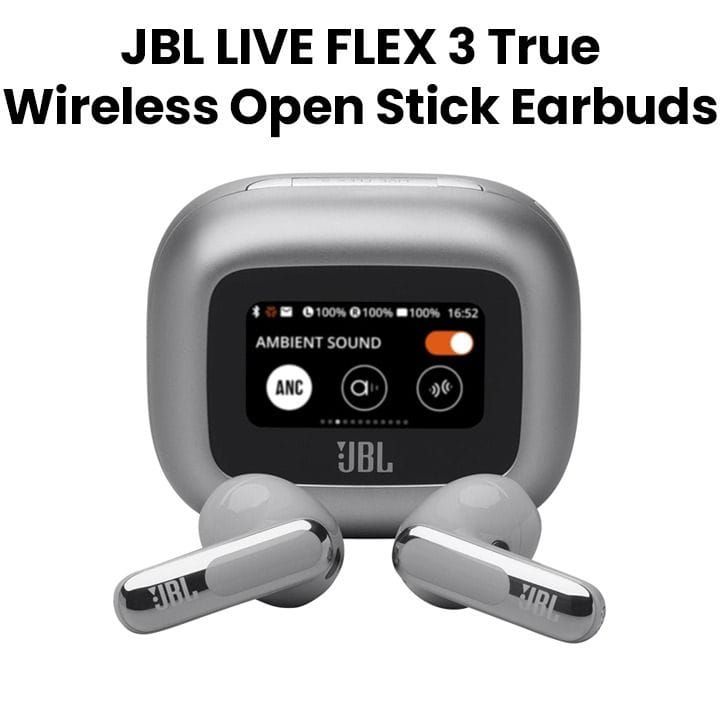 JBL Live Flex 3 True Wireless Noise Cancelling Open Stick Earbuds, 50 Hours Battery Life, Enjoy Powerful Sound - Silver - LIVEFLEX3