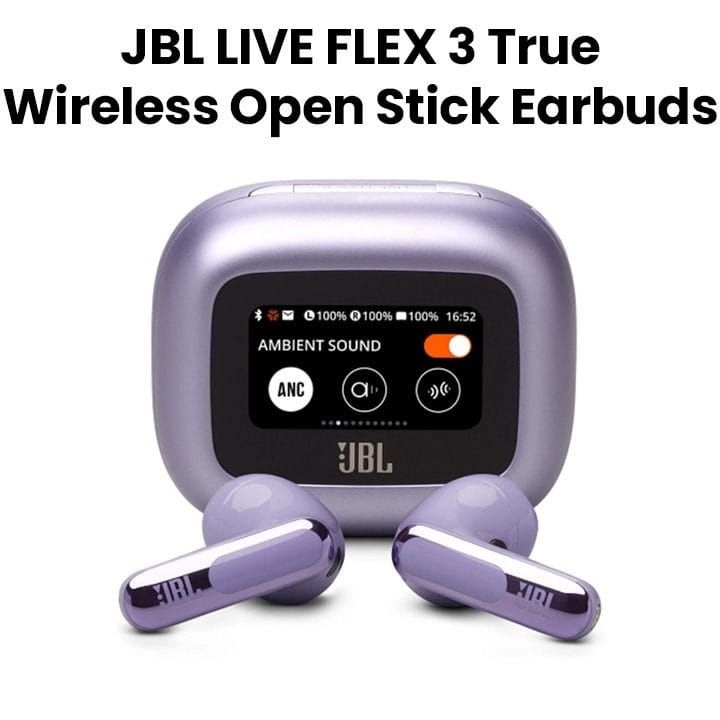 JBL Live Flex 3 True Wireless Noise Cancelling Open Stick Earbuds, 50 Hours Battery Life, Enjoy Powerful Sound - Purple - LIVEFLEX3
