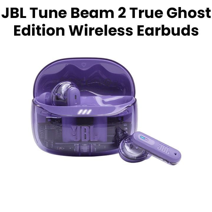 JBL Tune Beam 2 True Wireless Noise Cancelling Earbuds Ghost Edition, Up To 48 Hours Total Playback, IP54 Dust And Water Resistant - Purple - TUNEBEAM2