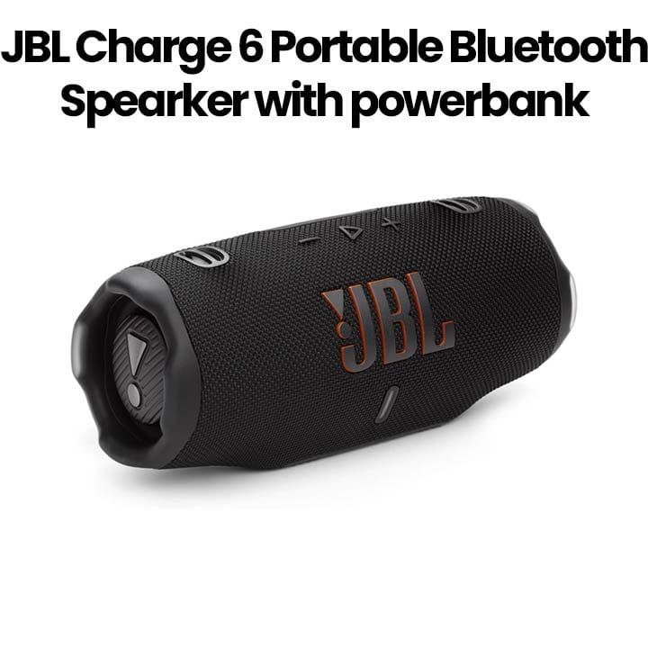 JBL Charge 6 Portable Waterproof And Drop-Proof Bluetooth Speaker With Powerbank, Durable Design Perfect For Outdoor And Indoor Use - Black - JBLCHARGE6BLK