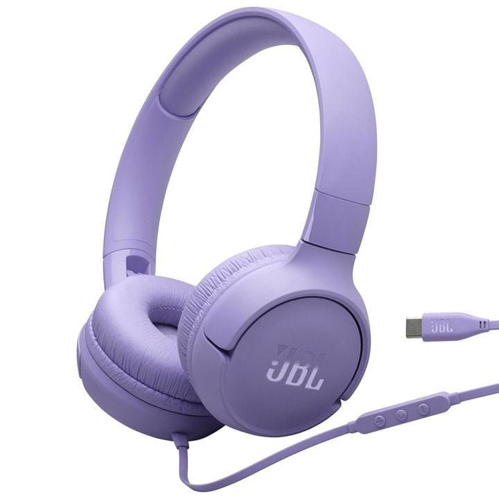 JBL Tune 520C Wired On-Ear Headphones With USB-C, Hi-Res Audio, JBL Pure Bass Sound, EQ Presets - Purple - JBLT520CPUR