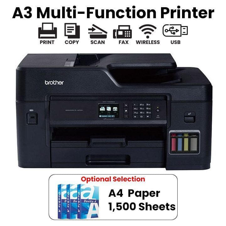 Brother A3 All-In-One Colour Multifunction Printer, Effortless Paper Handling, Flexible Connectivity, Wireless/Wired Connectivity - Black - MFC-T4500DW